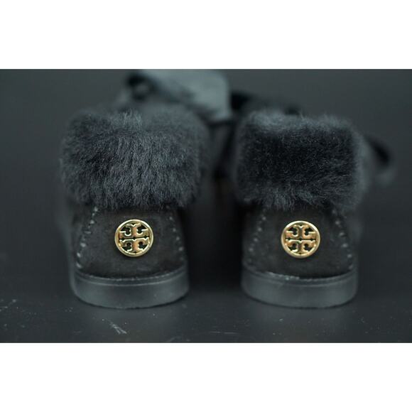 Tory Burch Aberdeen Genuine Rabbit Fur Trim Slipper Bootie SZ 5.5 NIB Black Bow - Picture 12 of 12